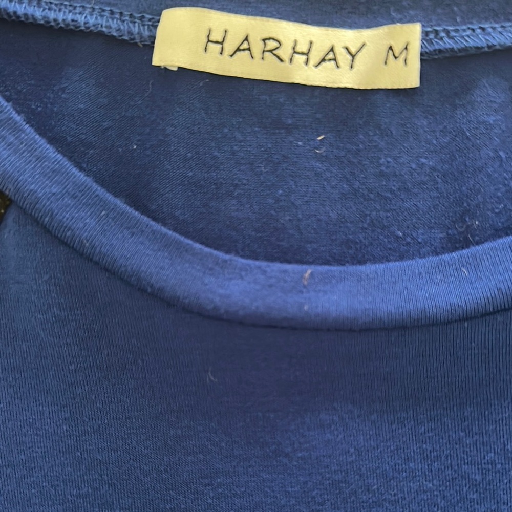 Royal Blue Women's Top with Leopard Print Sleeves - Picture 3 of 4